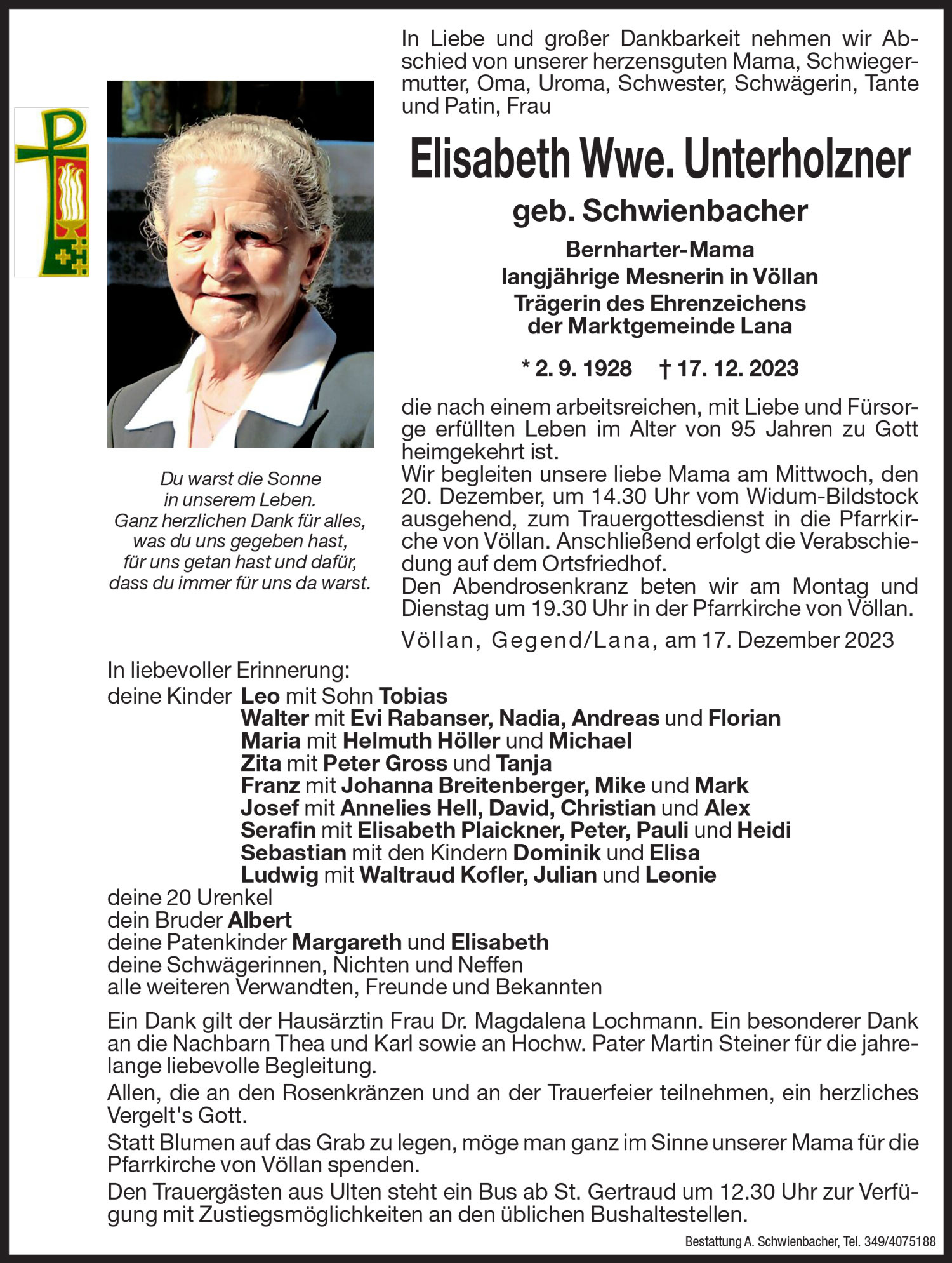 Medien: Elisabeth Wwe. Unterholzner geb. Schwienbacher