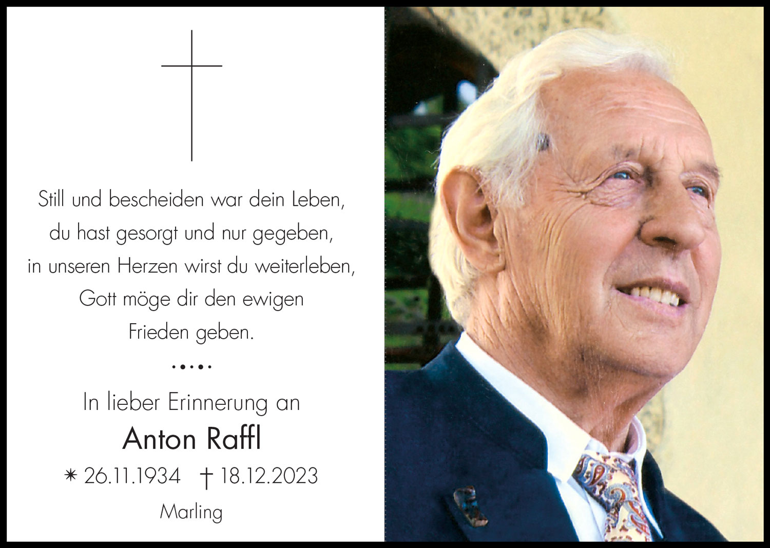 Sterbebild: Anton Raffl