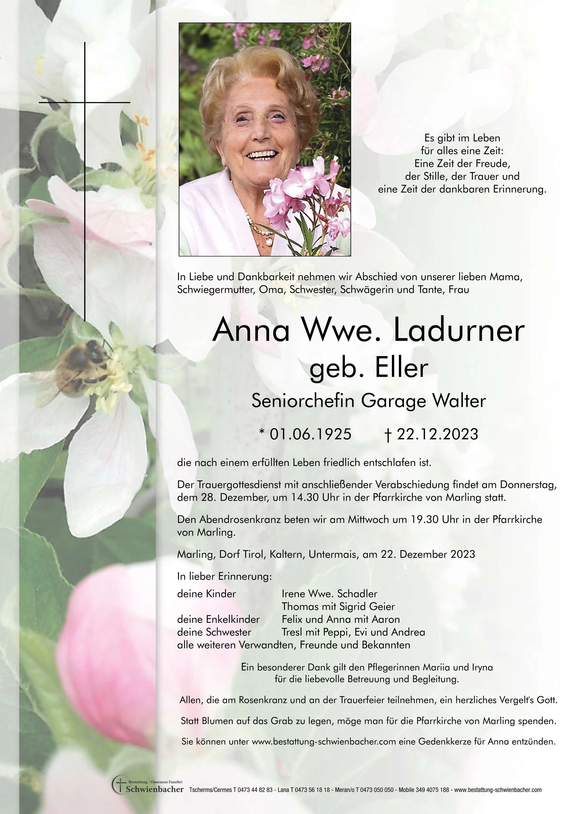 Parte: Anna Wwe. Ladurner geb. Eller