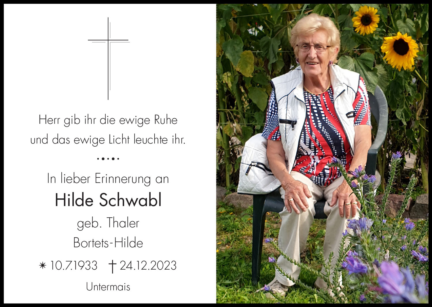 Sterbebild: Hilde Schwabl geb. Thaler