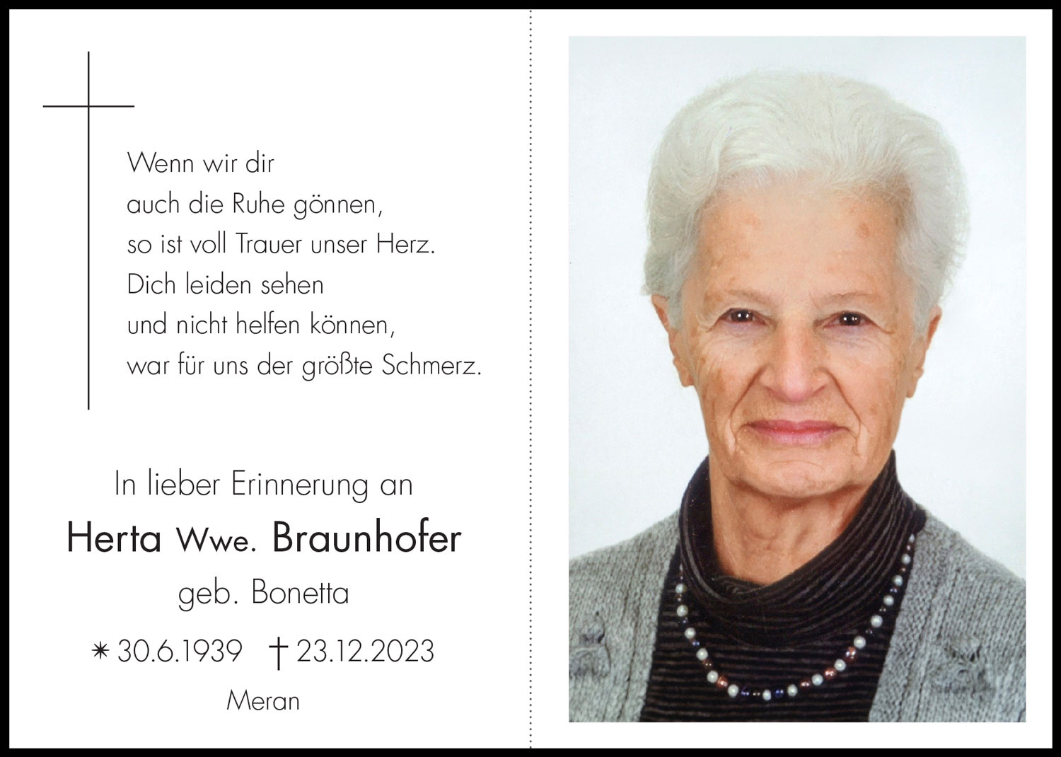 Sterbebild: Herta Wwe. Braunhofer geb. Bonetta