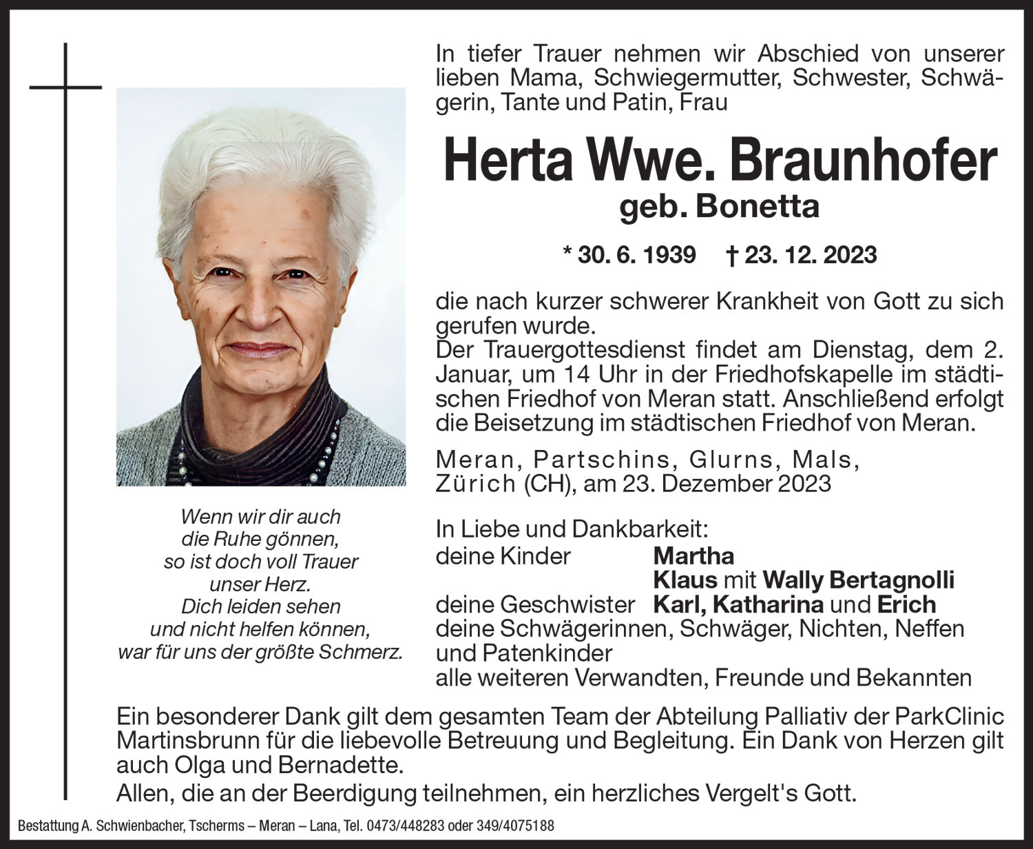 Medien: Herta Wwe. Braunhofer geb. Bonetta