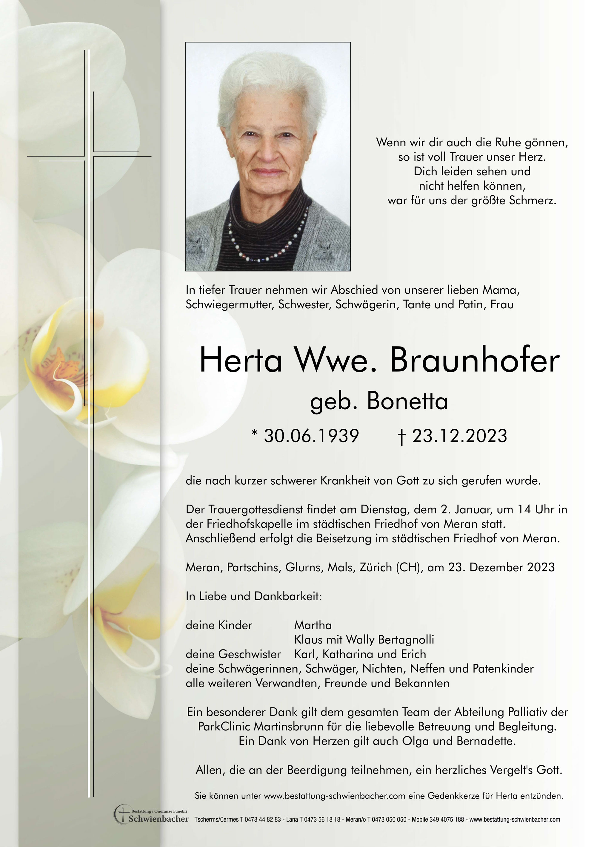 Parte: Herta Wwe. Braunhofer geb. Bonetta 