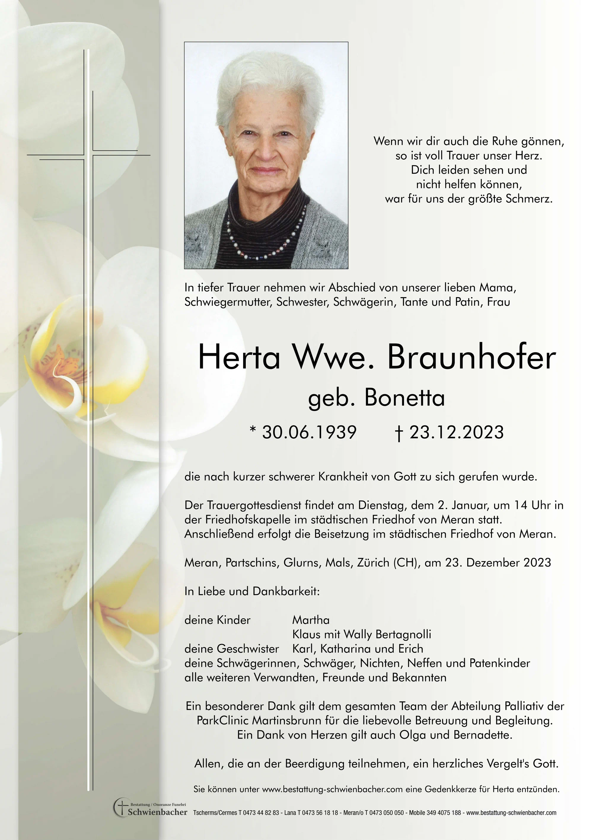 Parte: Herta Wwe. Braunhofer geb. Bonetta 