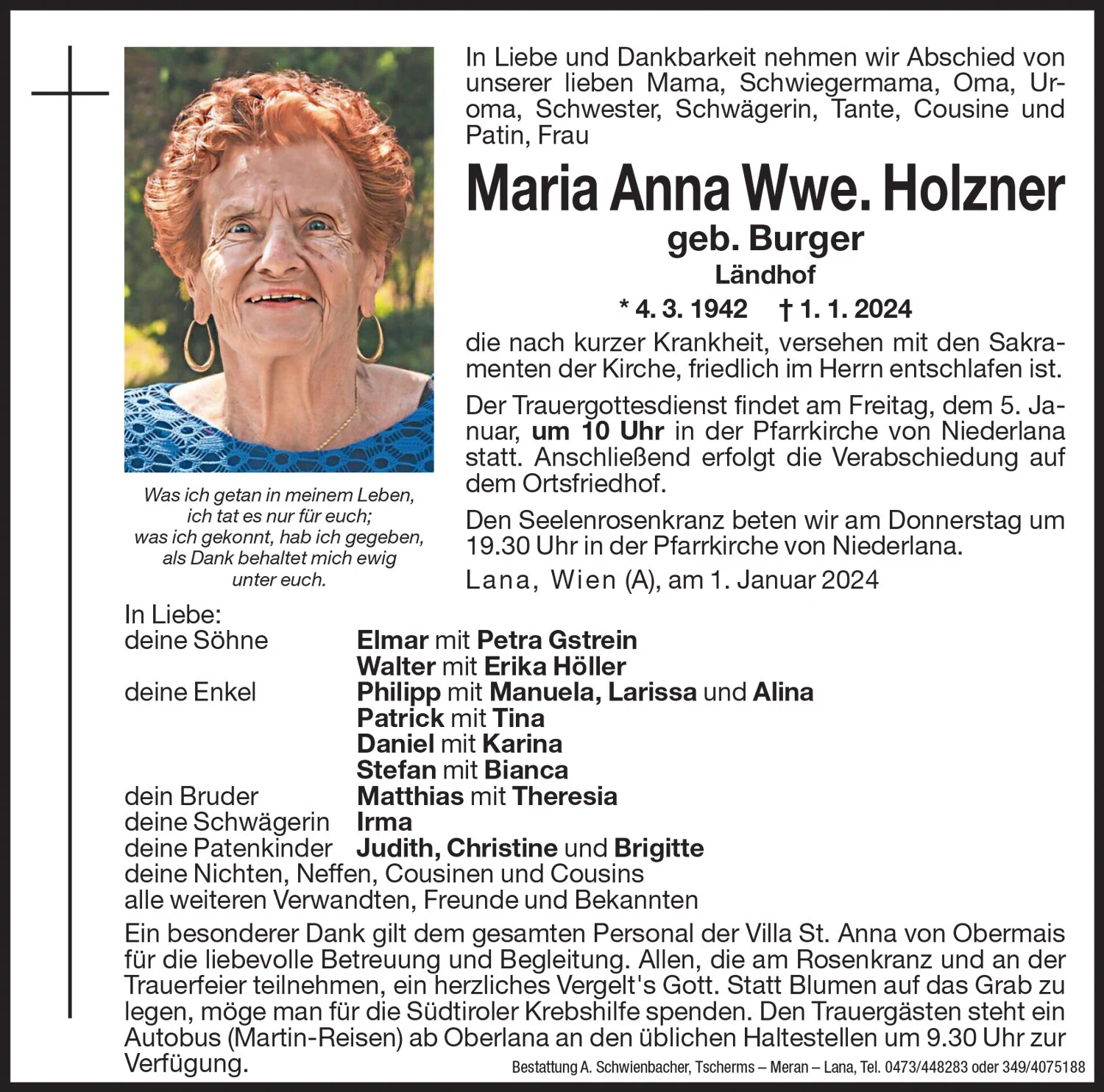 Medien: Maria Anna Wwe. Holzner geb. Burger