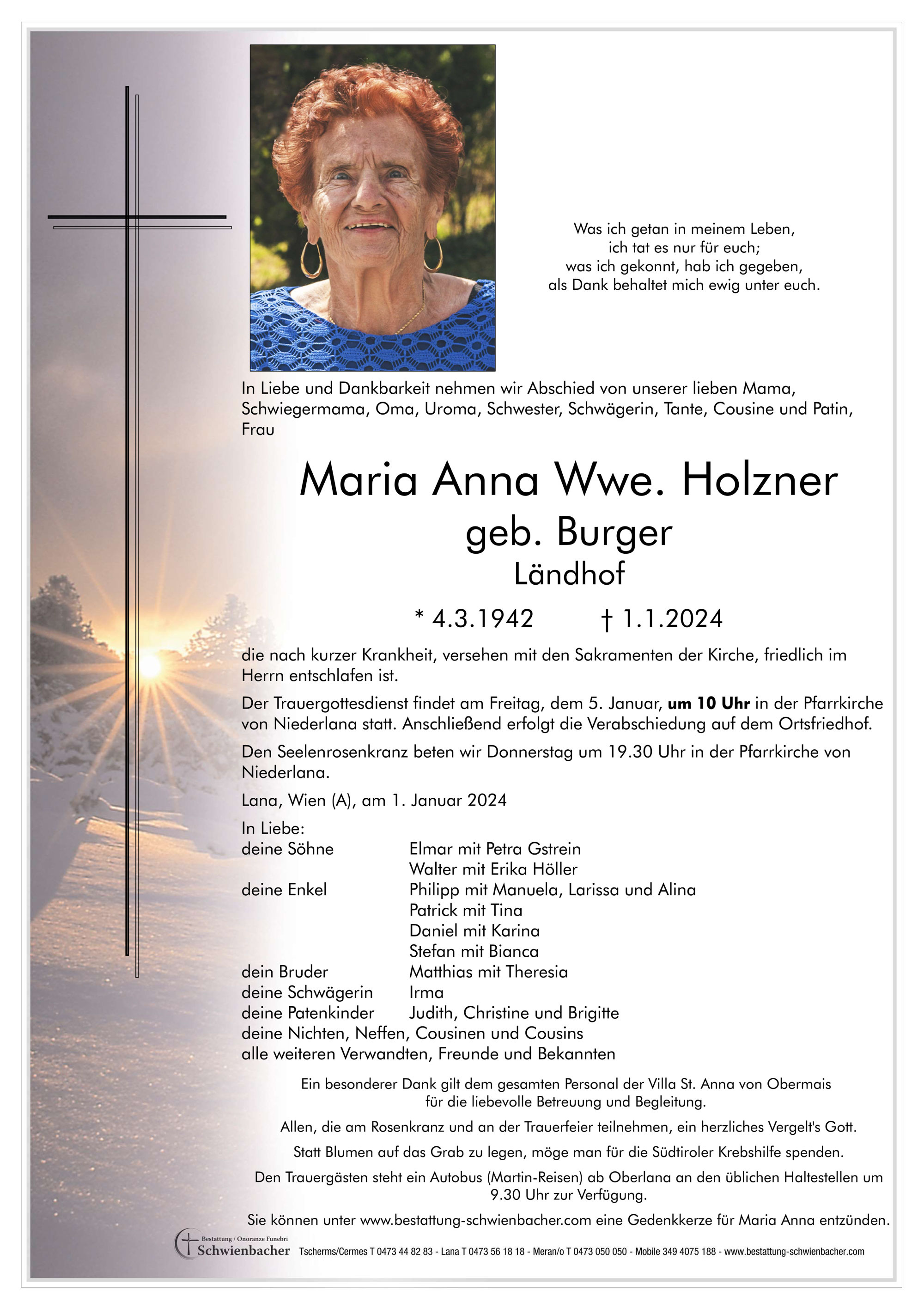 Parte: Maria Anna Wwe. Holzner geb. Burger 