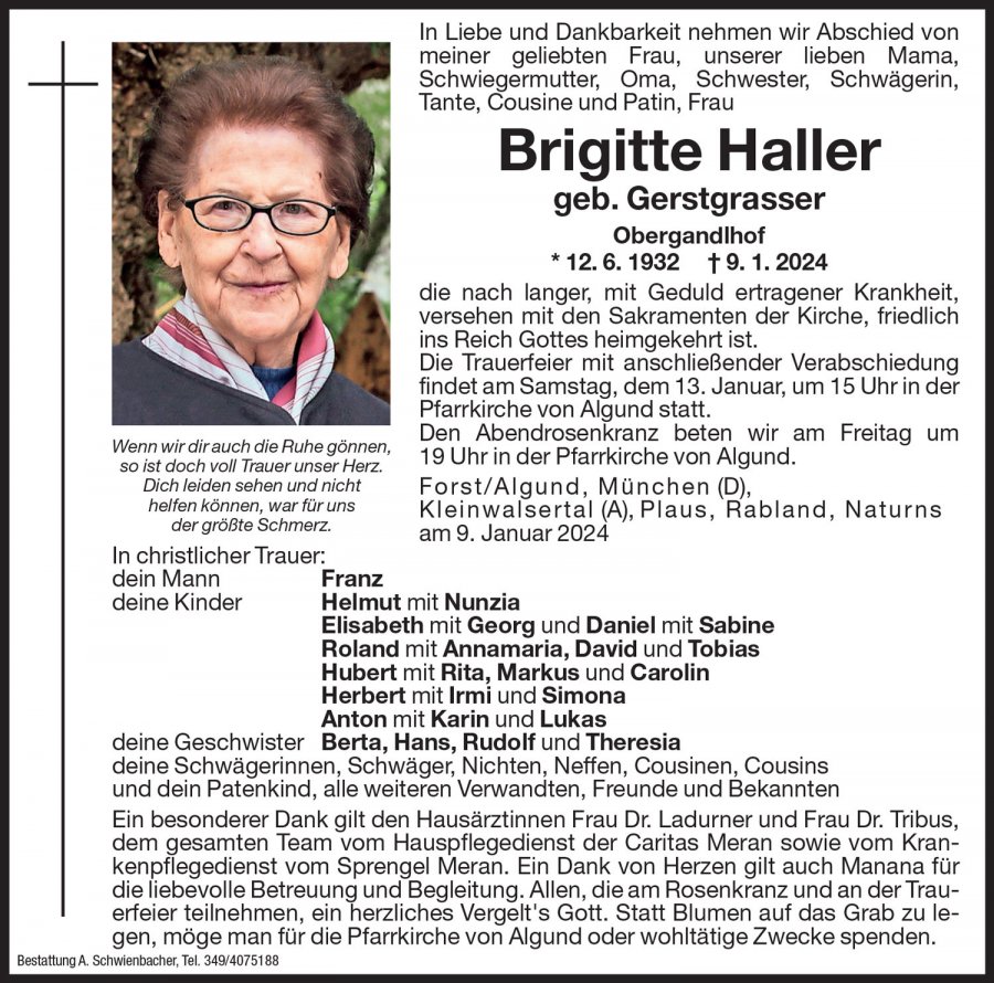 Medien: Brigitte Haller geb. Gerstgrasser