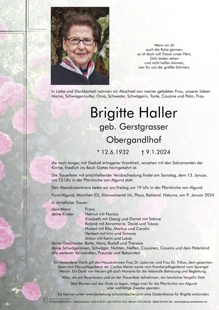 Parte: Brigitte Haller geb. Gerstgrasser