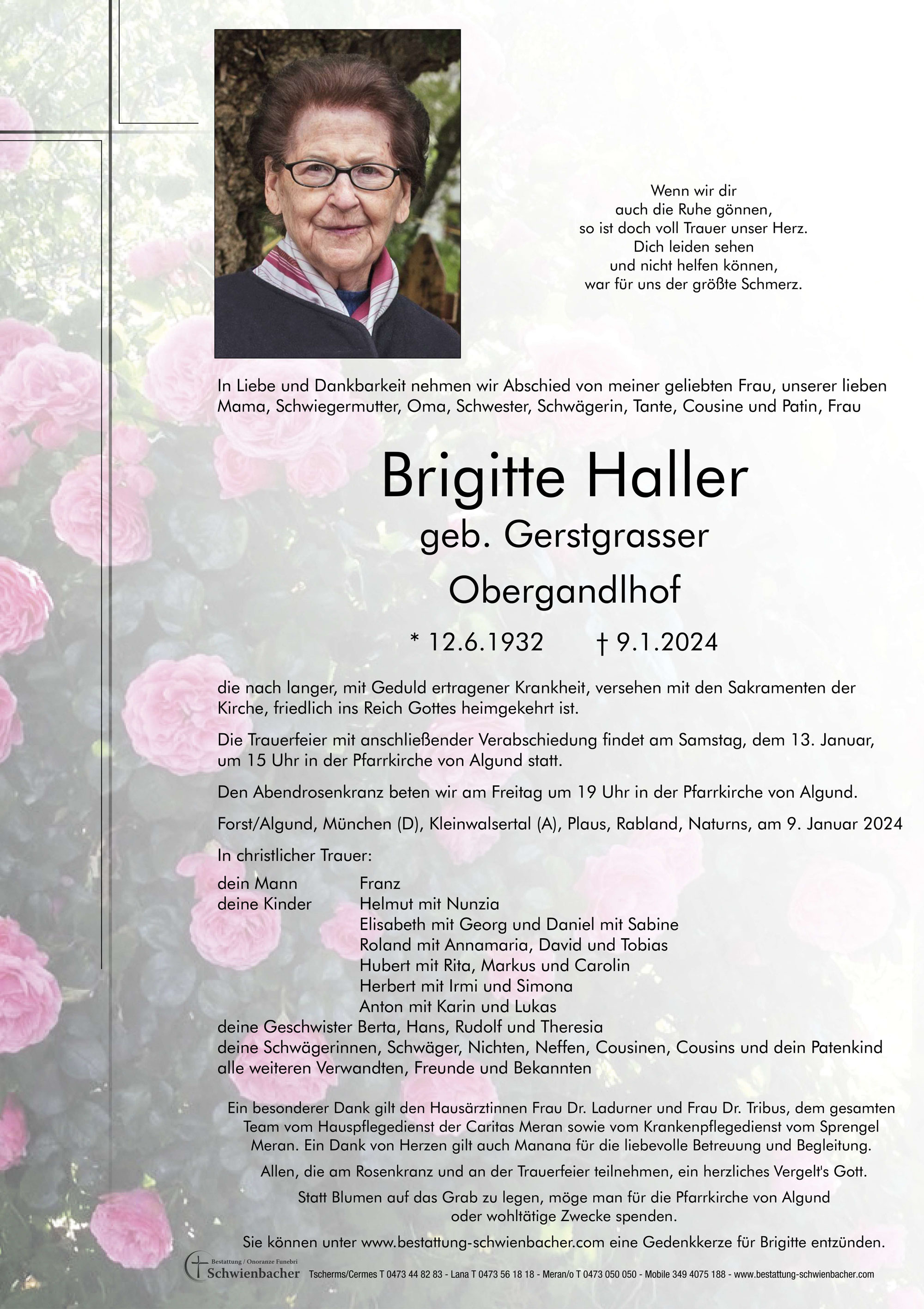Parte: Brigitte Haller geb. Gerstgrasser 