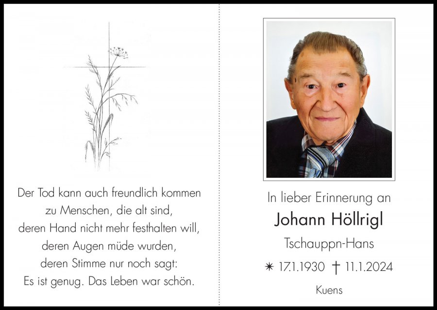 Sterbebild: Johann Höllrigl