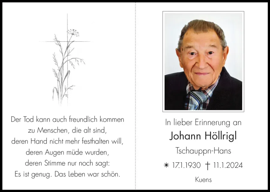 Sterbebild: Johann Höllrigl