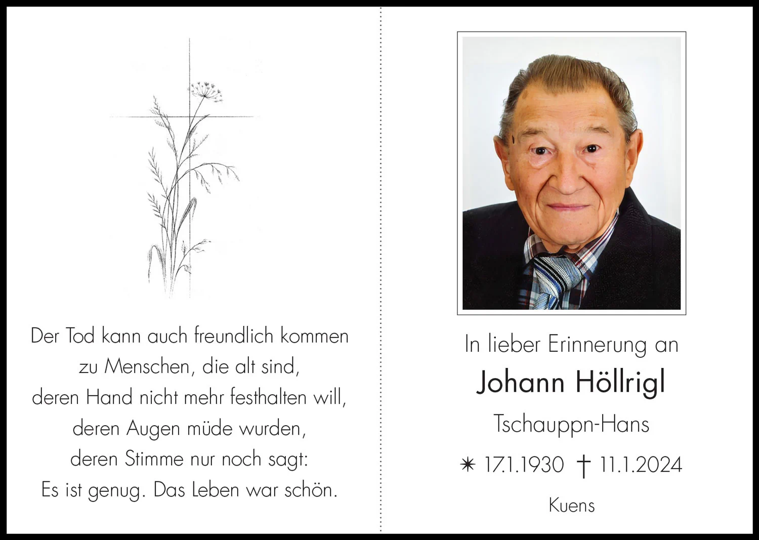 Sterbebild: Johann Höllrigl