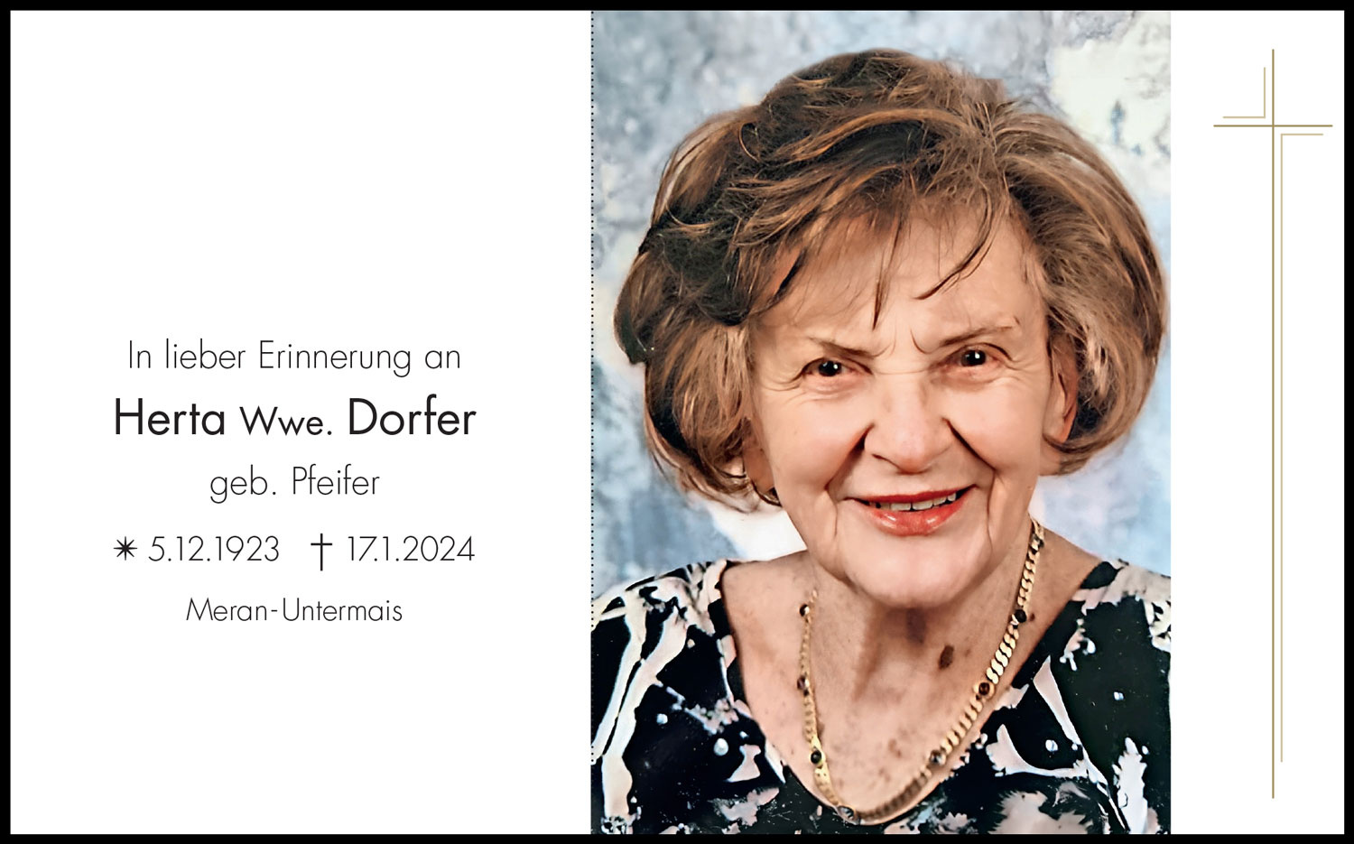 Sterbebild: Herta Wwe. Dorfer geb. Pfeifer