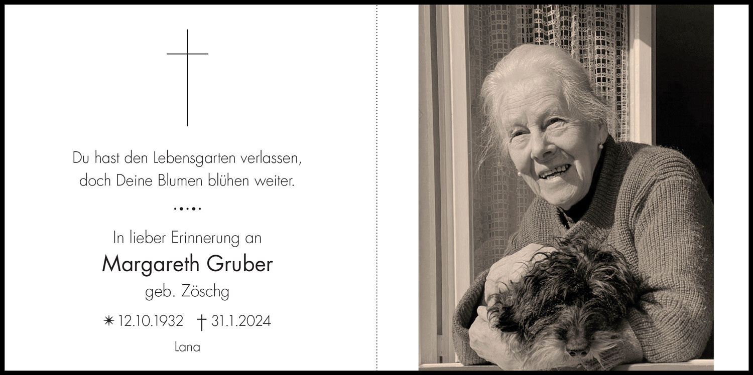 Sterbebild: Margareth Gruber geb. Zöschg