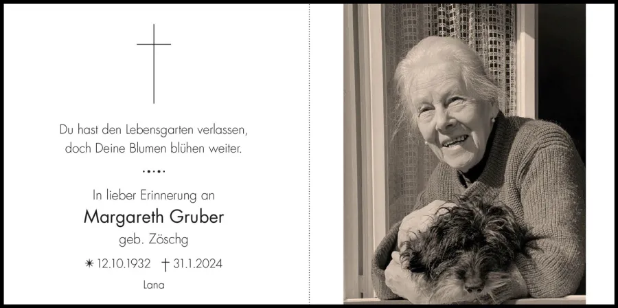 Sterbebild: Margareth Gruber geb. Zöschg
