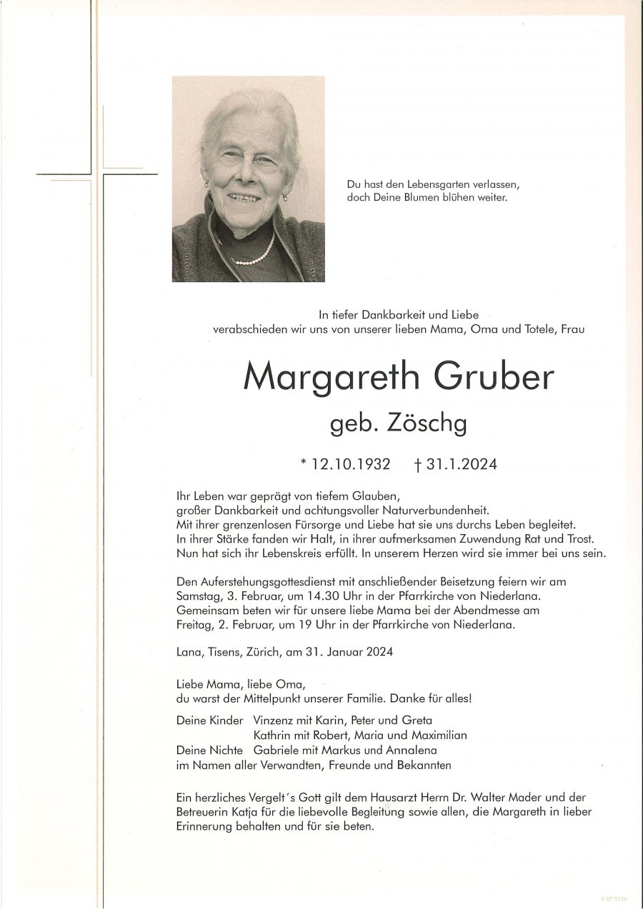 Parte: Margareth Gruber geb. Zöschg