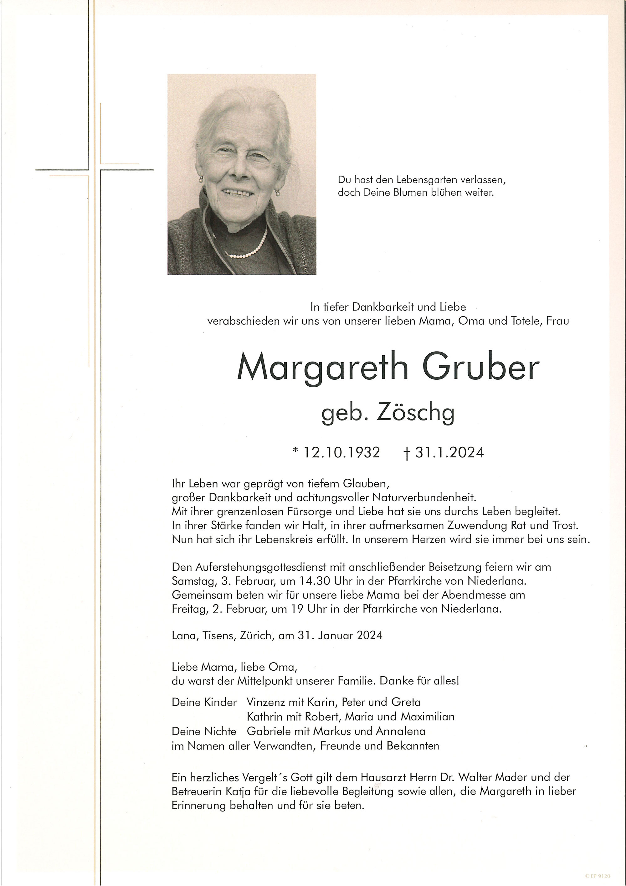 Parte: Margareth Gruber geb. Zöschg 