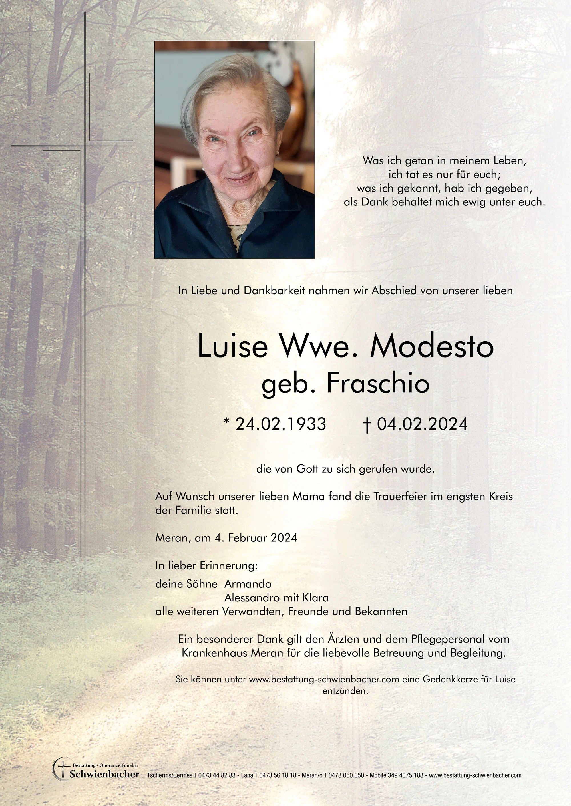 Parte: Luise Wwe. Modesto geb. Fraschio 