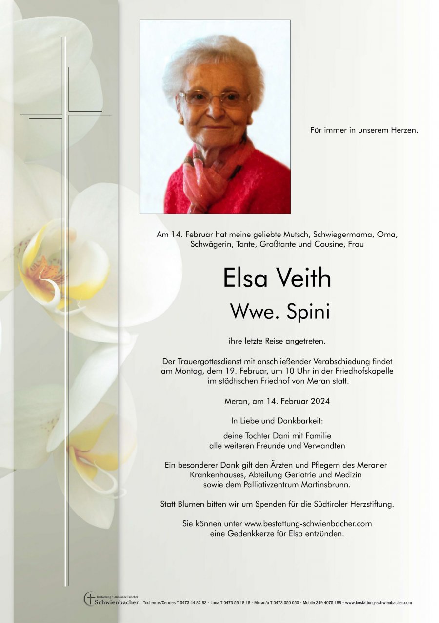 Parte: Elsa Wwe. Spini geb. Veith
