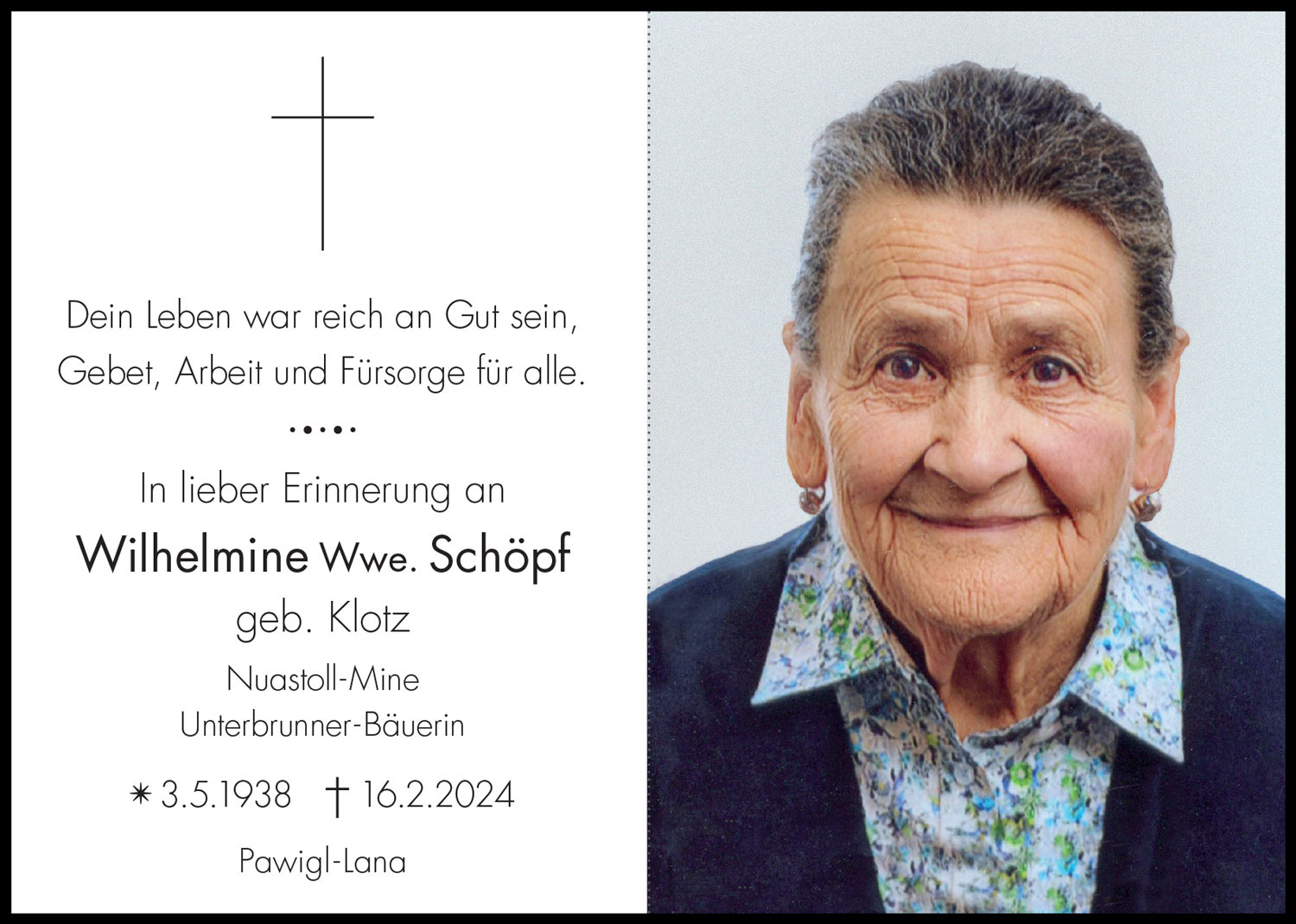 Sterbebild: Wilhelmine Wwe. Schöpf geb. Klotz