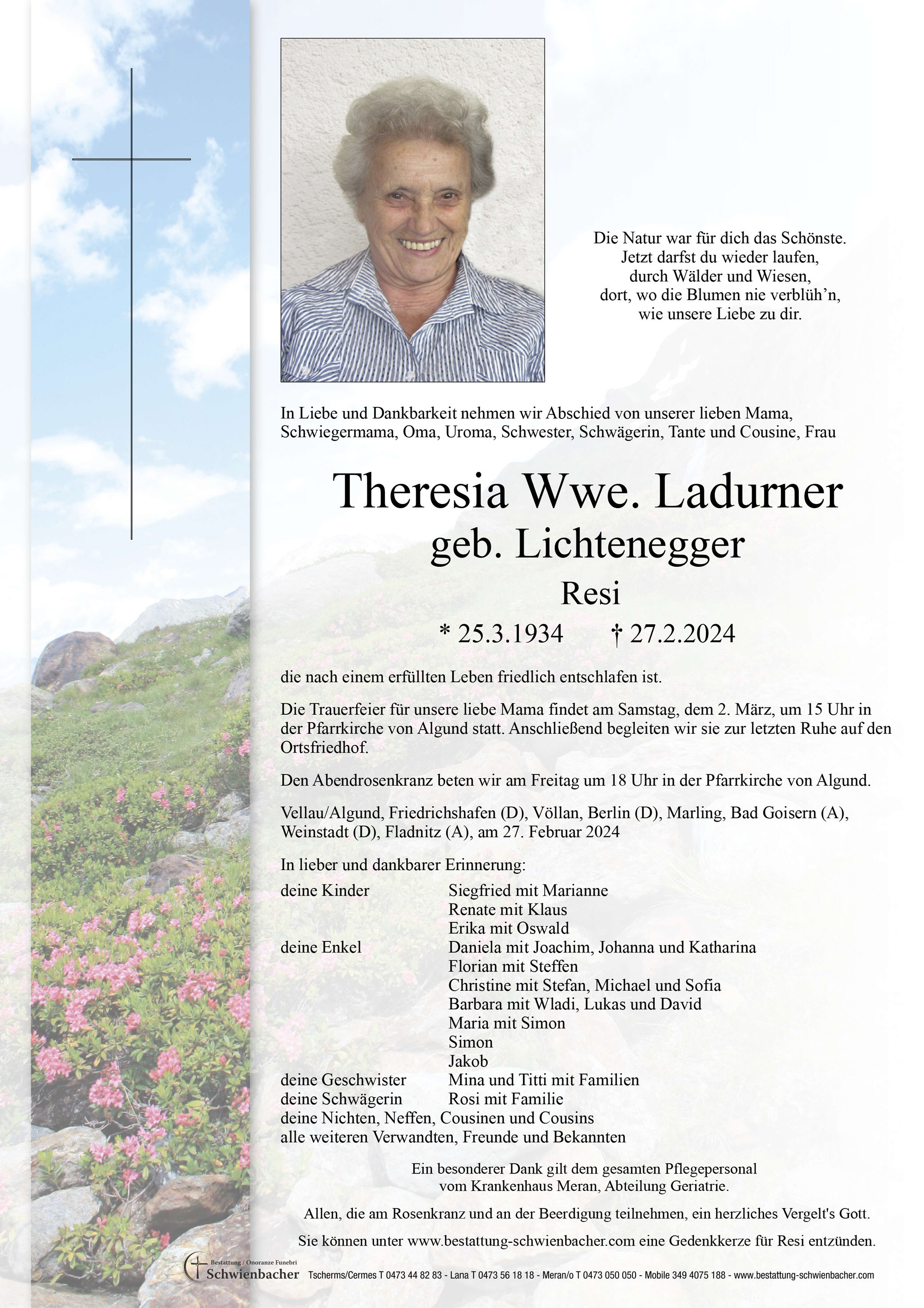 Parte: Theresia Wwe. Ladurner geb. Lichtenegger 