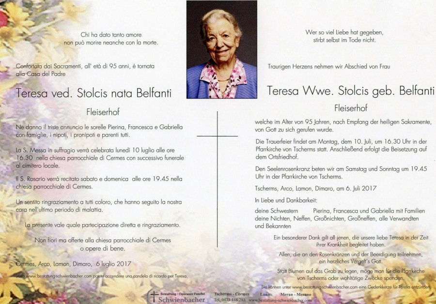 Parte: Teresa ved. Stolcis nata Belfanti