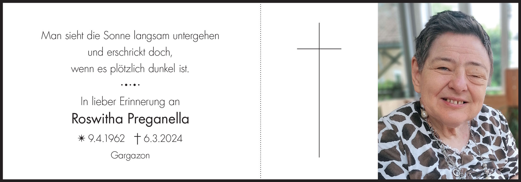 Sterbebild: Roswitha Preganella