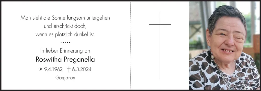 Sterbebild: Roswitha Preganella