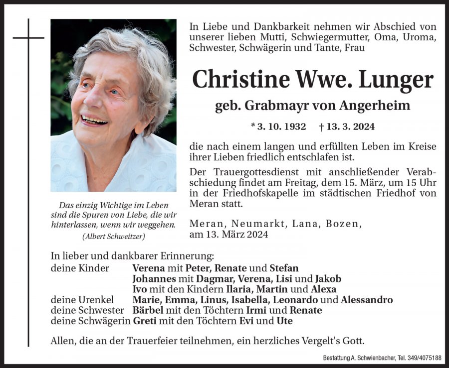 Medien: Christine Wwe. Lunger geb. Grabmayr von Angerheim