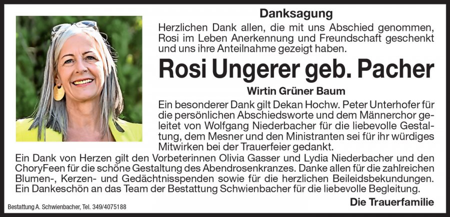 Jahrtag: Rosi Ungerer geb. Pacher