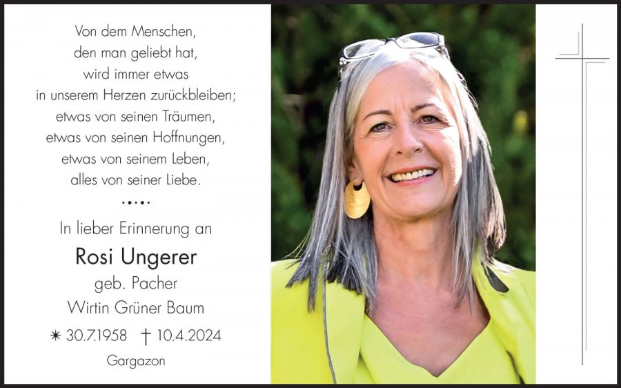 Sterbebild: Rosi Ungerer geb. Pacher