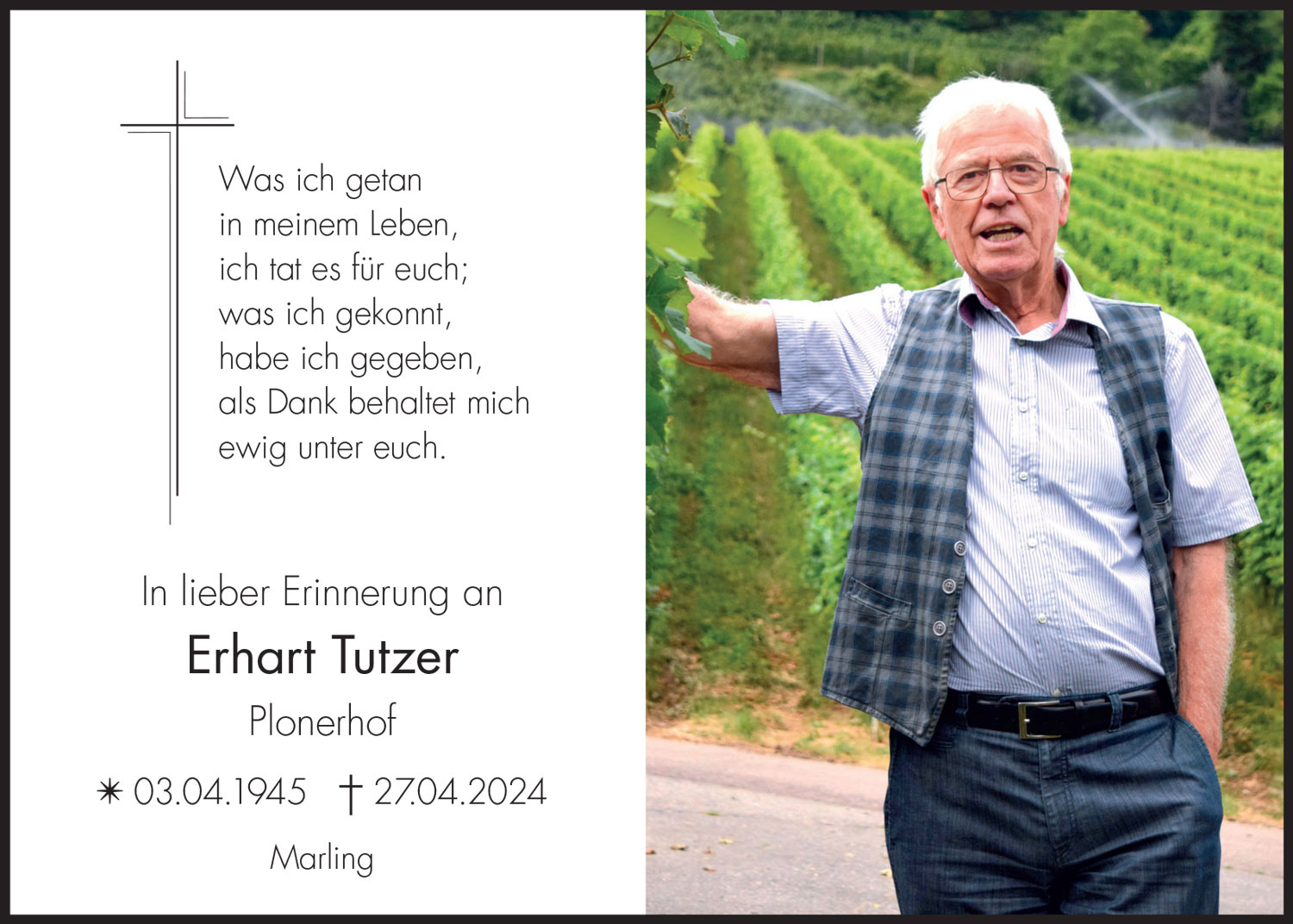 Sterbebild: Erhart Tutzer