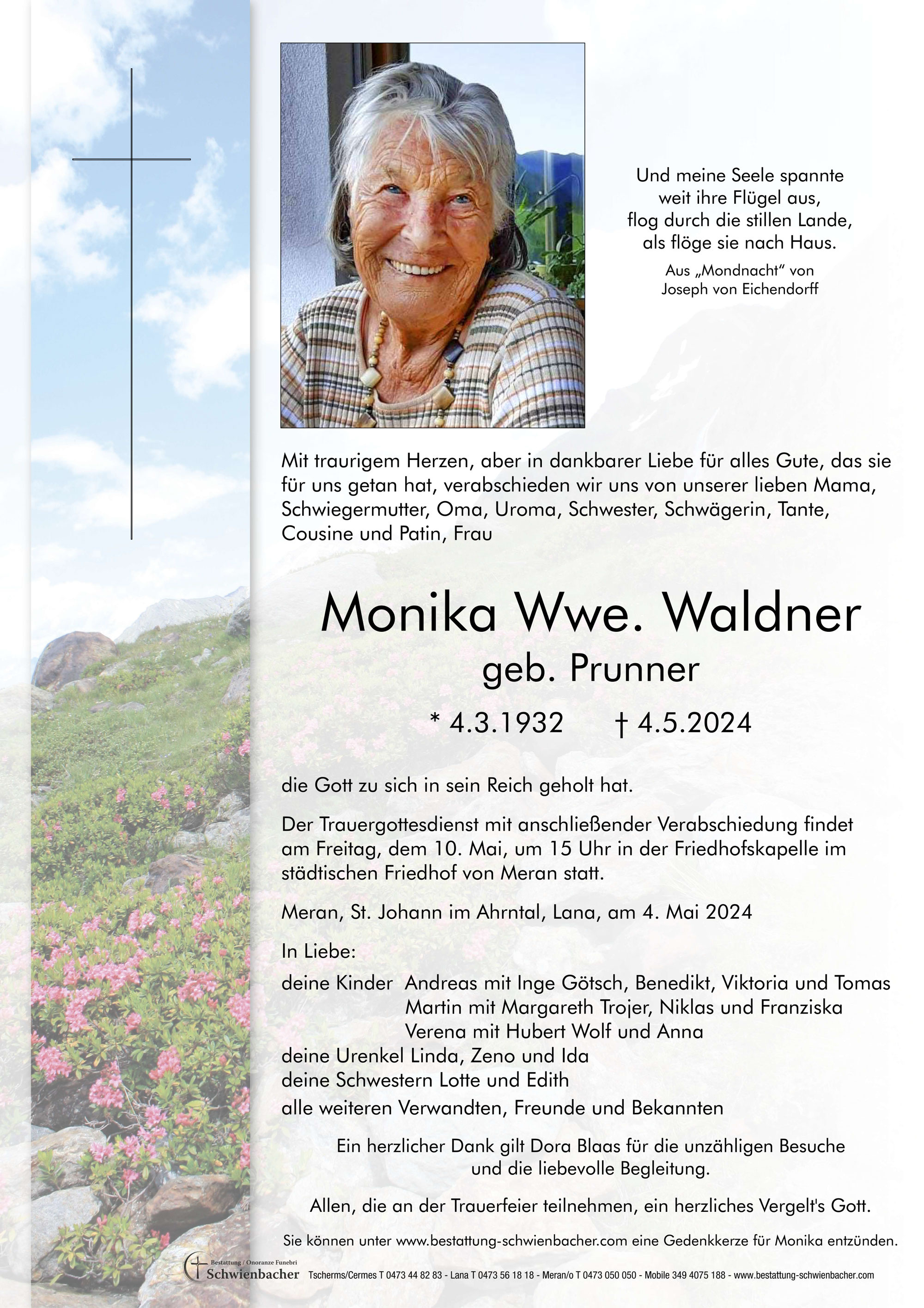 Parte: Monika Wwe. Waldner geb. Prunner 