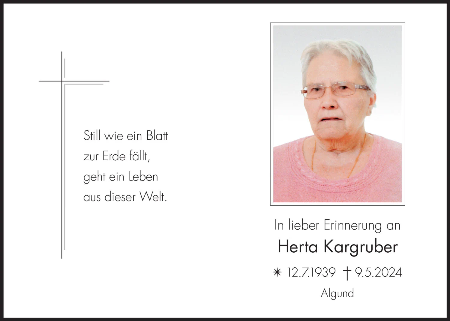 Sterbebild: Herta Kargruber