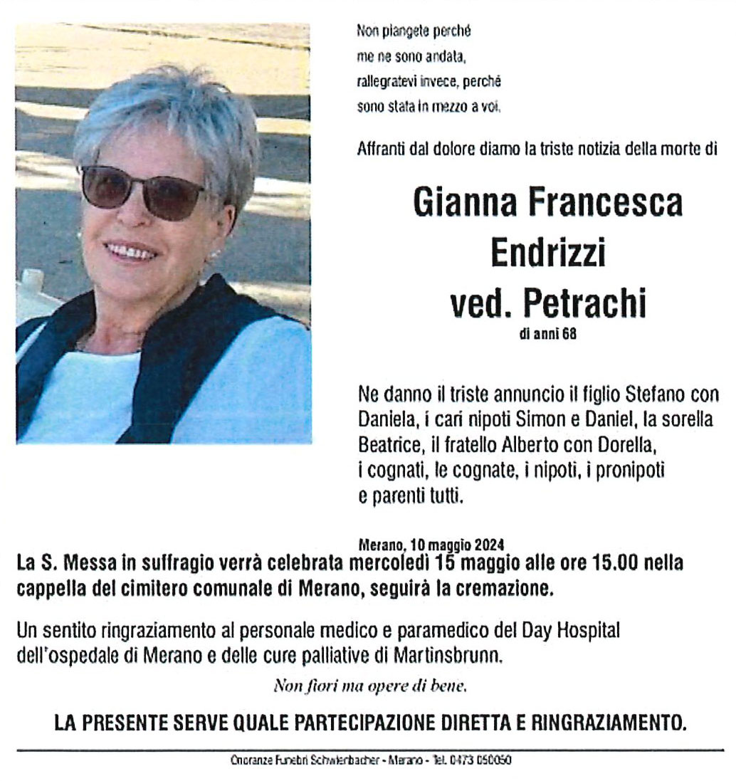 Medien: Gianna Francesca ved. Petrachi nata Endrizzi
