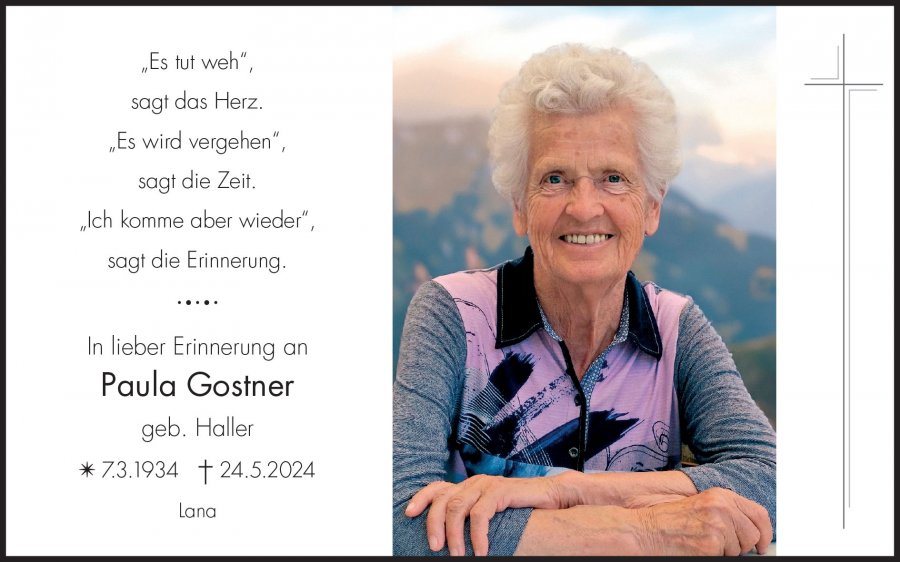 Sterbebild: Paula Gostner geb. Haller
