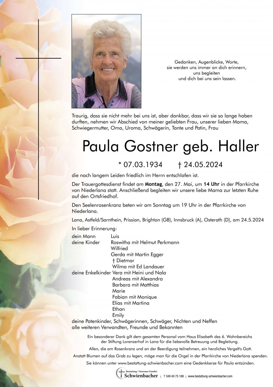 Parte: Paula Gostner geb. Haller