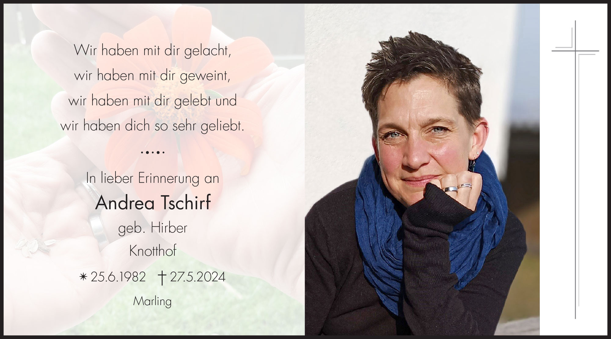 Sterbebild: Andrea Tschirf geb. Hirber