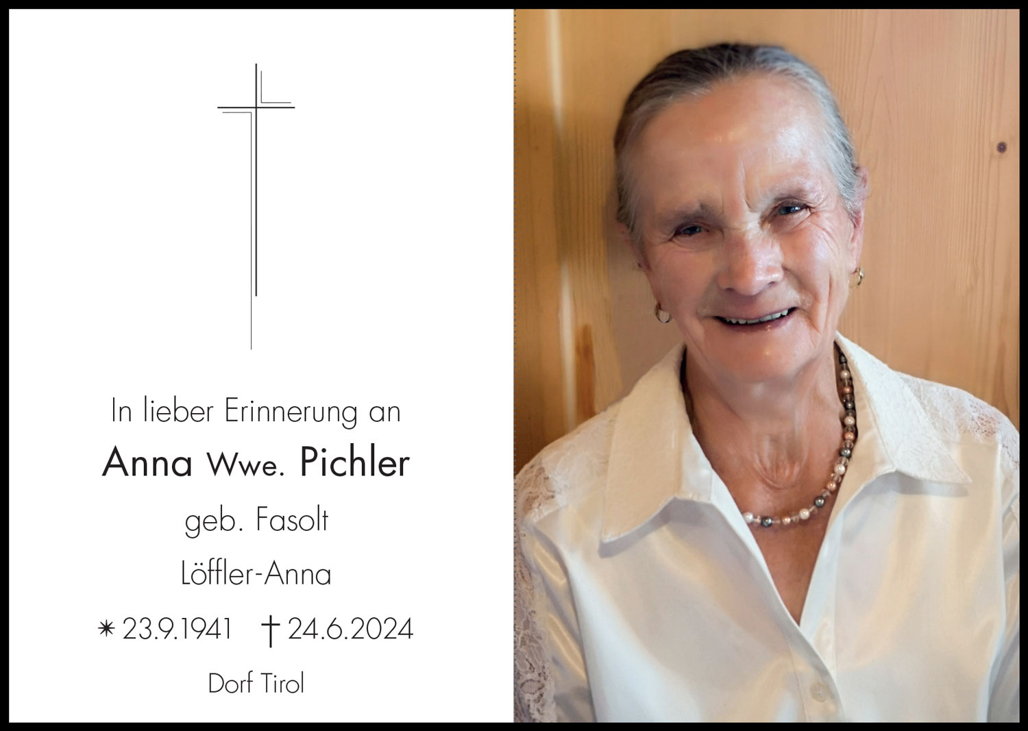 Sterbebild: Anna Wwe. Pichler geb. Fasolt