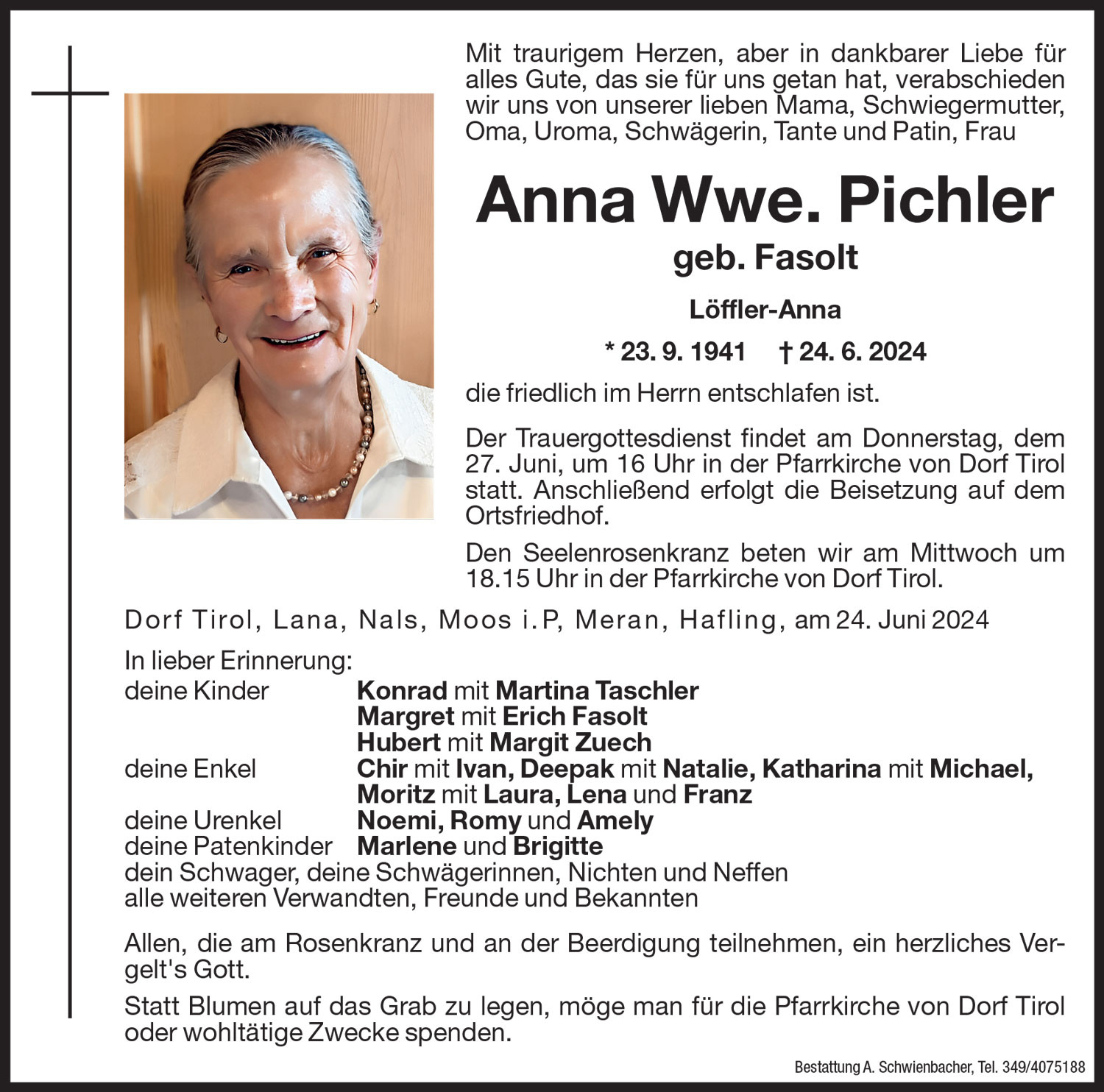 Medien: Anna Wwe. Pichler geb. Fasolt