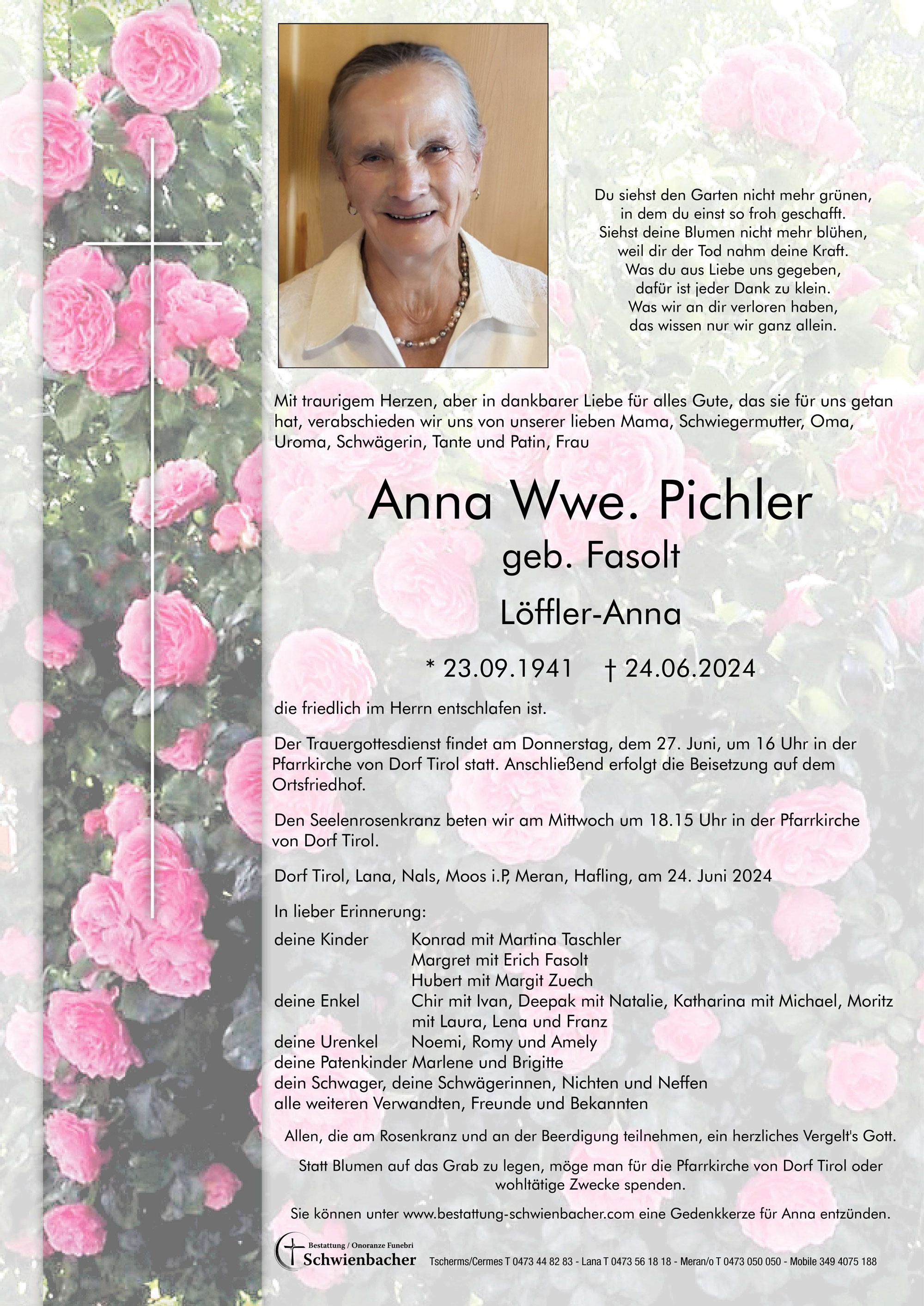 Parte: Anna Wwe. Pichler geb. Fasolt 