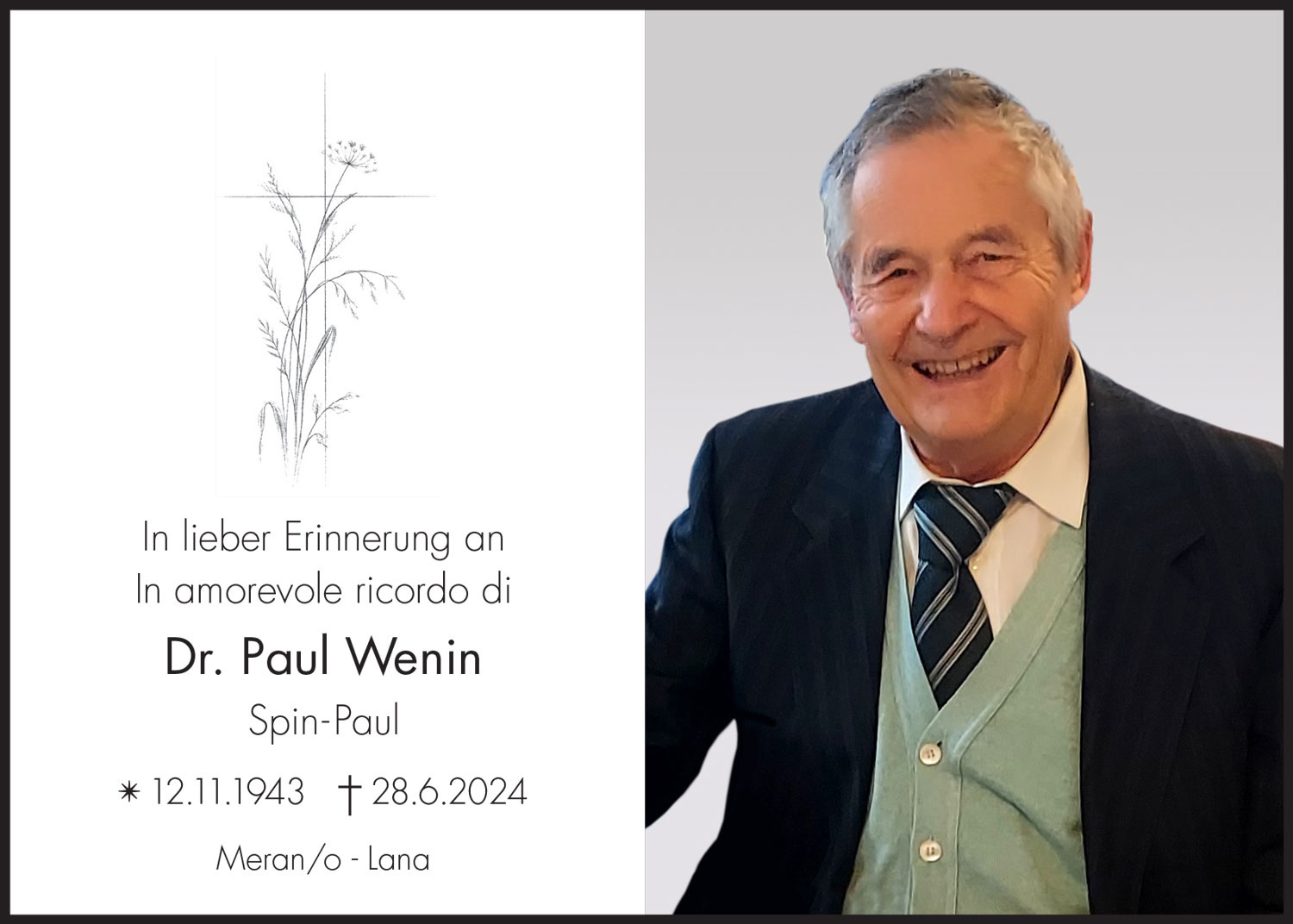 Sterbebild: Dr. Paul Wenin