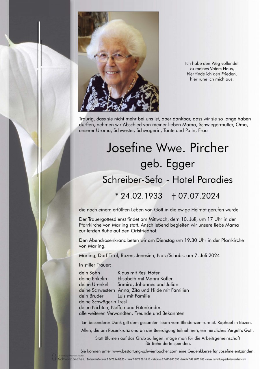 Parte: Josefine Wwe. Pircher geb. Egger