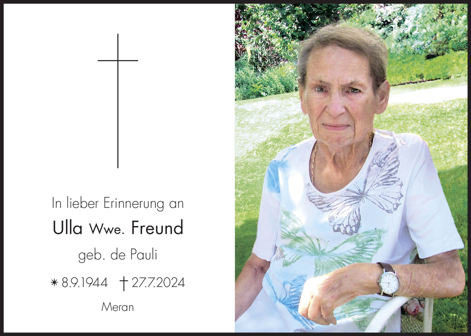 Sterbebild: Ulla Wwe. Freund de Pauli