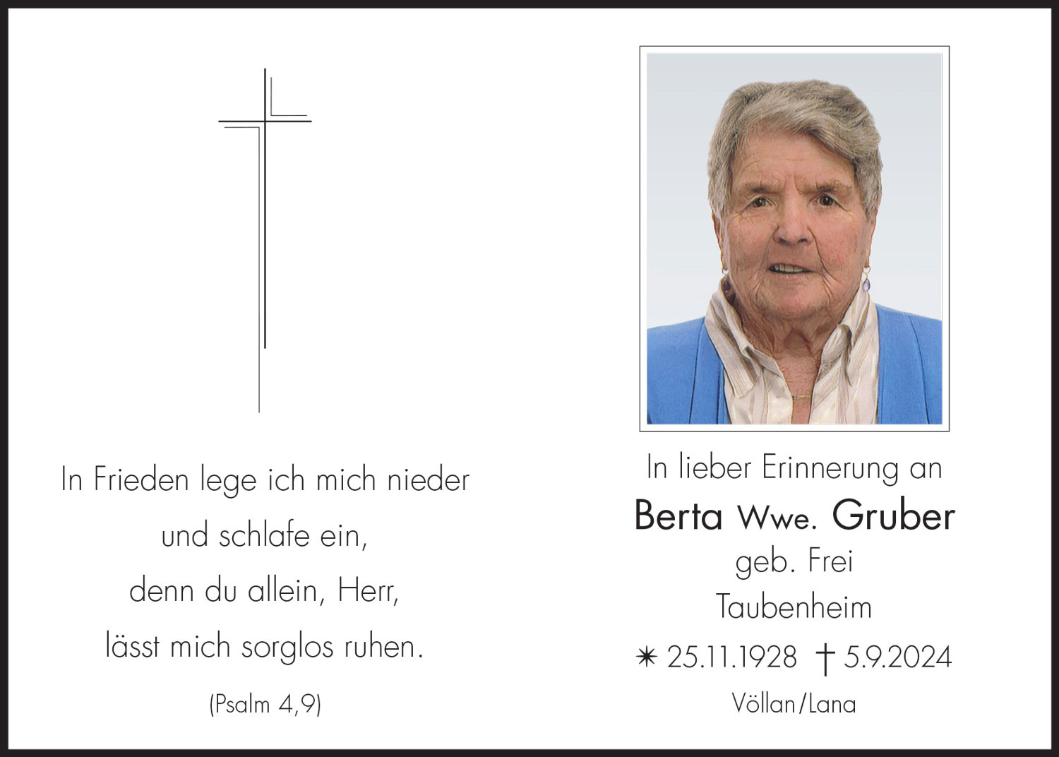 Sterbebild: Berta Wwe. Gruber geb. Frei