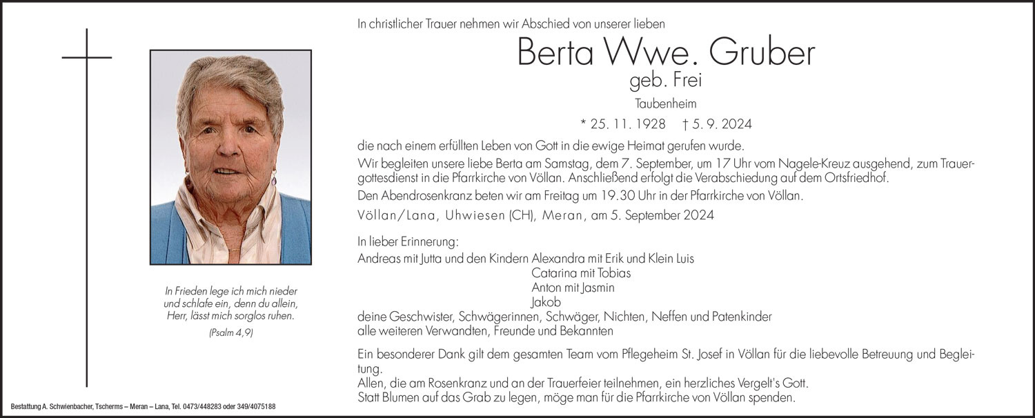 Medien: Berta Wwe. Gruber geb. Frei