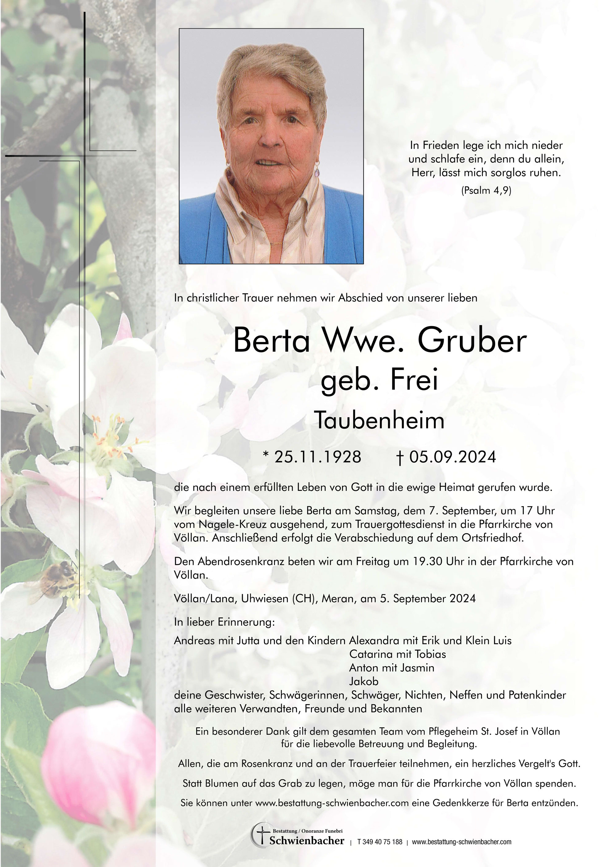 Parte: Berta Wwe. Gruber geb. Frei 