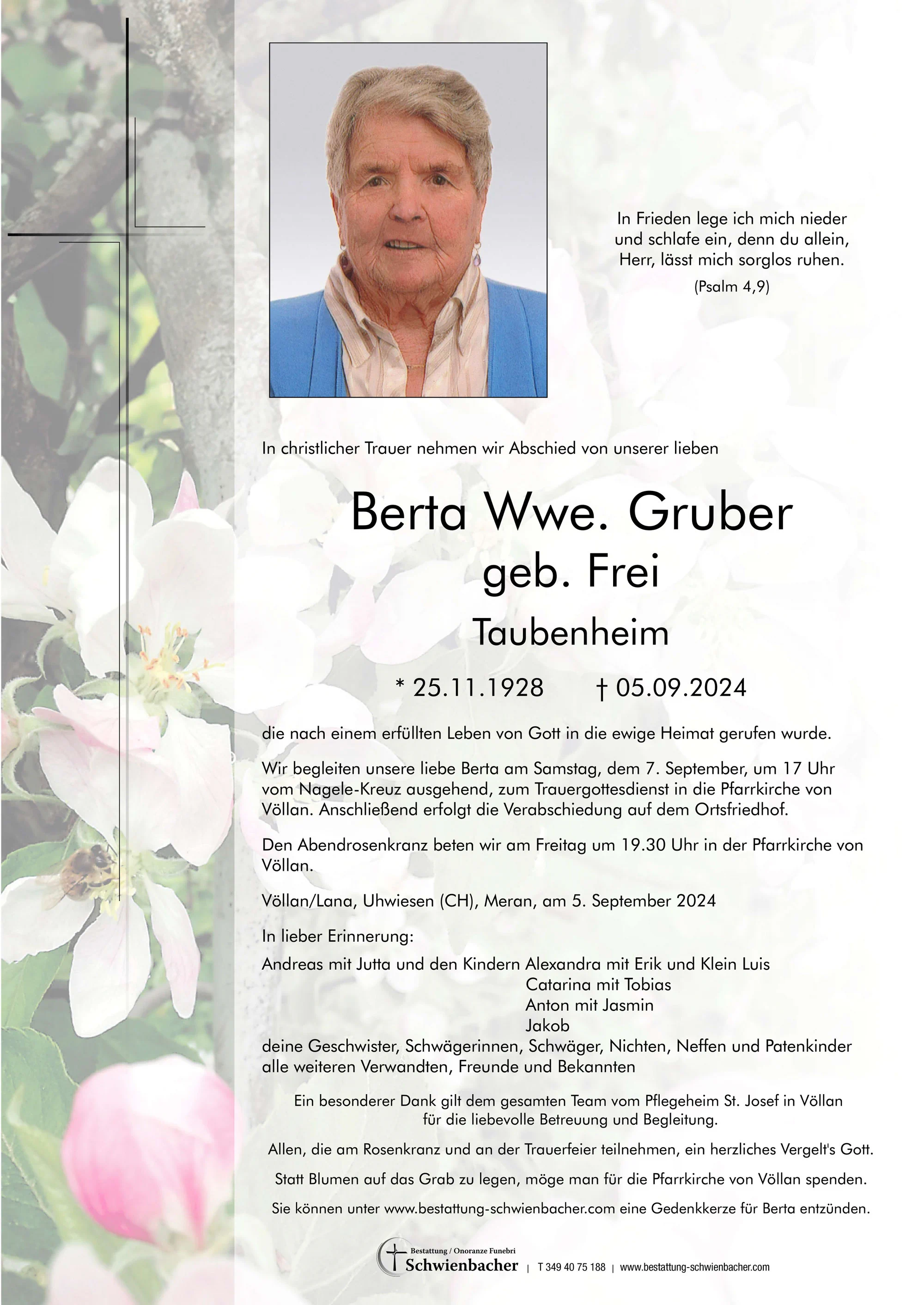 Parte: Berta Wwe. Gruber geb. Frei 
