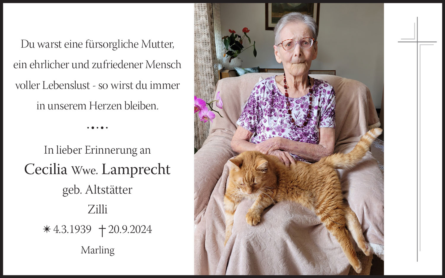 Sterbebild: Cecilia Wwe. Lamprecht geb. Altstätter