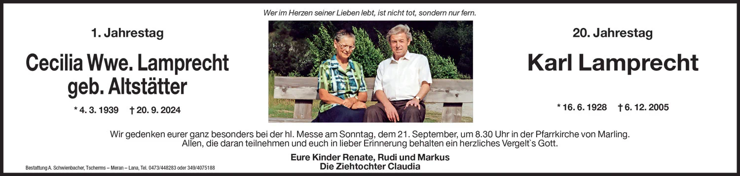 Jahrtag: Cecilia Wwe. Lamprecht geb. Altstätter